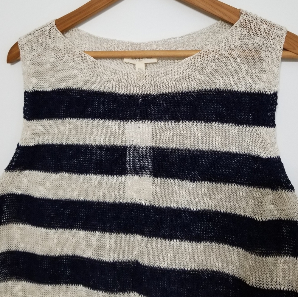 NWT Eileen Fisher Petite Striped Sleeveless Knit Top Organic Linen Cotton Sz PM - Picture 3 of 12